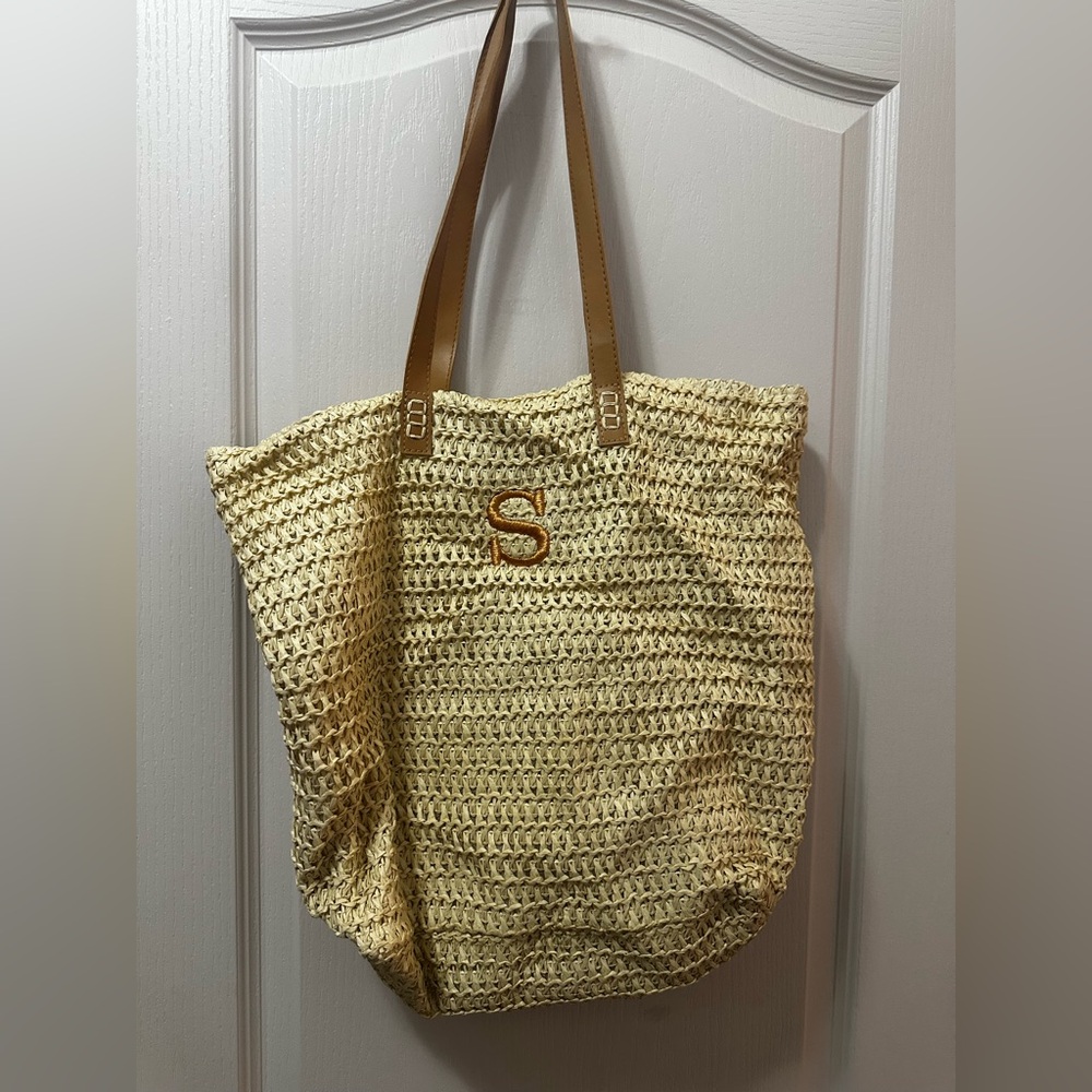 Woven Tote with Embroidered S